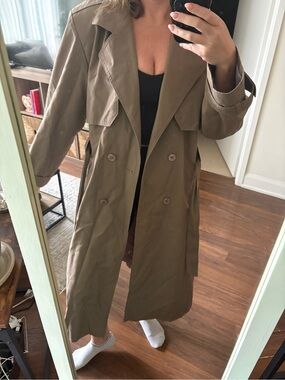 Sears Long Double-Breasted Trench Coat in Olive